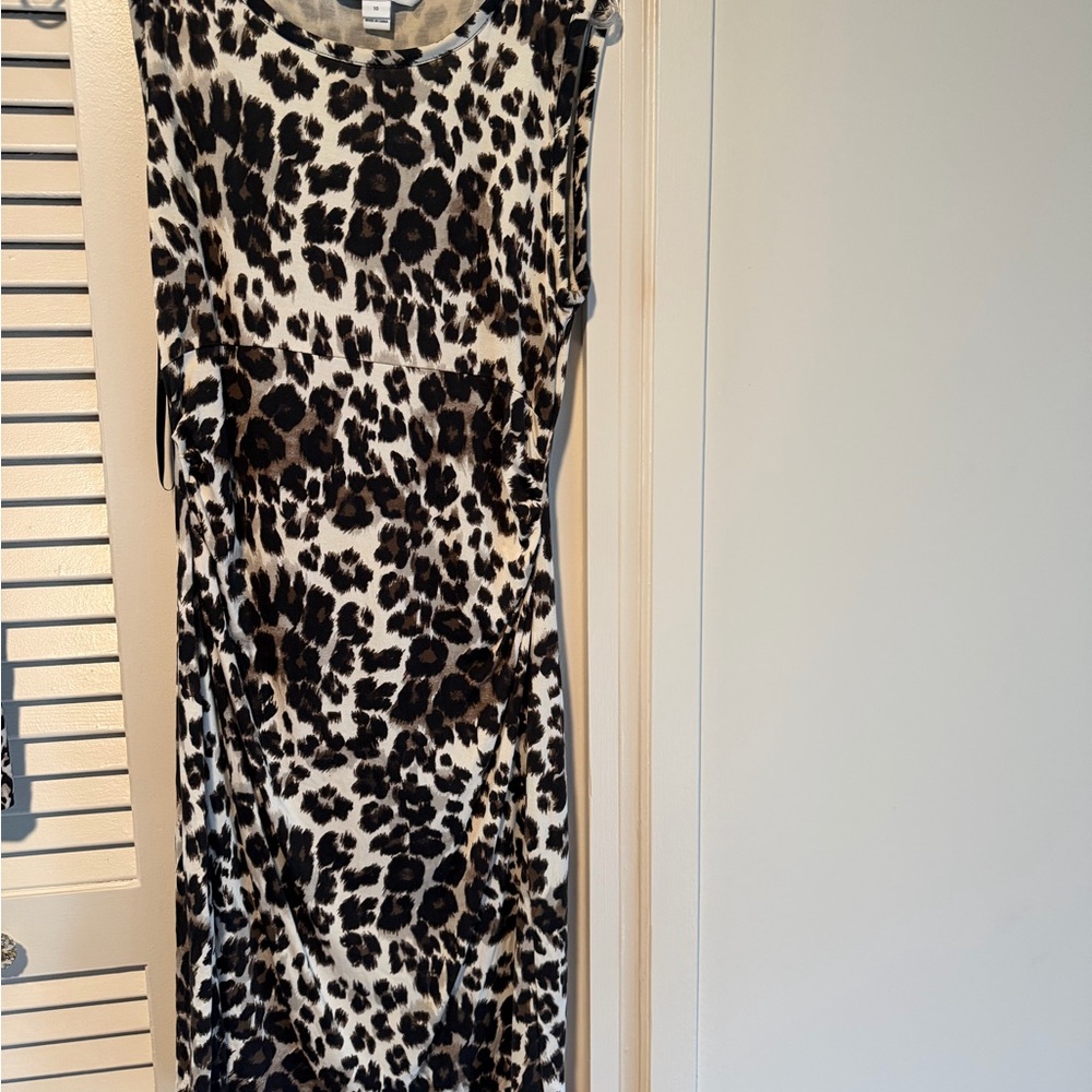 Diane Von Furstenberg Leopard-Print Sleeveless Midi Dress in Black and Cream